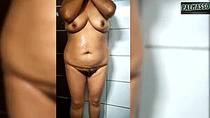 Man, mature lady bangs young guy in shower!