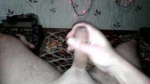 new year handjob closeup with explosive cumshot