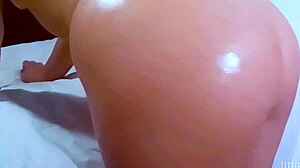 Pretty girlfriend shows body for sloppy blowjob