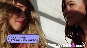 Riley anne and stephanie manescu, two milf lesbians, pose naked showcasing small tits and big asses