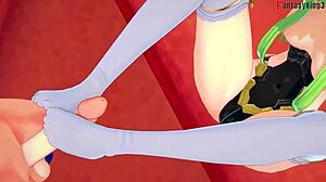 Cheshire Cat from Code Geass in a full 3D hentai video sucking and fucking on sheer fabric