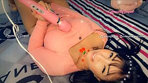 Hot Latina brunette plays with Hitachi until intense orgasm