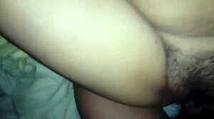 My wife spreads legs wide to show her hairy vagina for everyone.