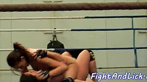 Dude, check these fake-tit European babes wrestling hard with big boobs bouncing everywhere!