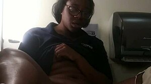 the ebony babe is playing on the bathroom counter, fingering her pussy and reaching orgasm with close-up shots