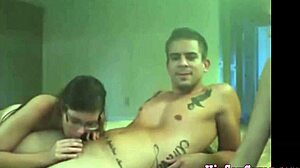 Two Glasses-Wearing Bitches Suck Lucky Big Cock On Webcam