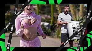 Ginger stepmom offers secret sensual boobjob to eager stepson.