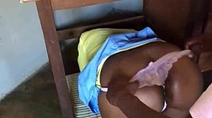 Teen earns nasty creampie while stuck under study room table