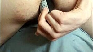 Young twink boy uses shampoo bottle for anal