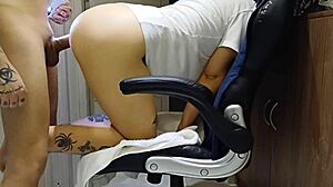 Kicked roommate out, got on all fours and fucked her hard in the studio!