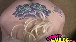 slow striptease by this sexy blonde babe