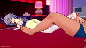 ganyu gives footjob in bikini