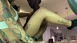 sexy latina unpacks groceries before riding a huge black cock