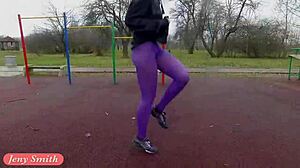 Jeny smith - pantyhose workout flashing her cute ass outdoors! 💪🍑
