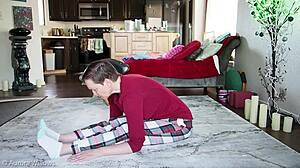 Yoga lesson with wife and sexy brunette babe