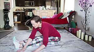 Yoga lesson with wife and sexy brunette babe