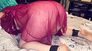 Gorgeous babe in red dress got bent over and fucked raw doggystyle.