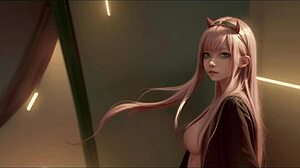 AI Generated Zero Two Character in Hentai Anime Style, Nude and Cartoon Depiction for Gay Themes.