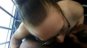 her first time sucking a big black cock, interracial blowjob.