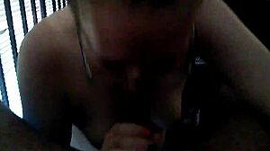 her first time sucking a big black cock, interracial blowjob.