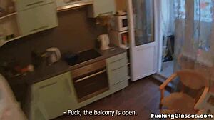 Teen 18+ Christina with glasses gets her shaved pussy fucked hard after jerking off and blowjob leading to cum.