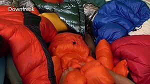 20 down jackets soaked in inflatable pool  