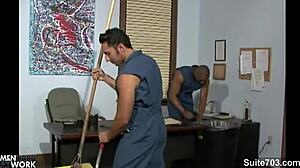 Gay cleaning guys engage in intense fucking at the office