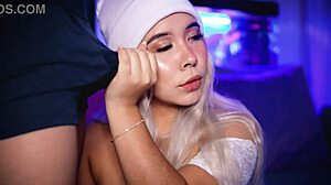 horny blonde playing with boyfriend's cock through boxers 😏