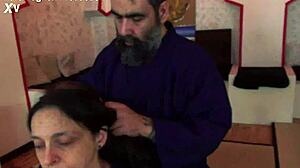 Master MaestroBD binds Pat Foster with ropes and spanks her.