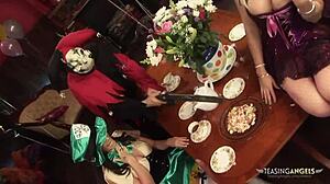 Gorgeous chicks suck and ride guys in group sex