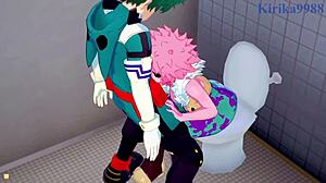 mina ashido, momo yaoyorozu, izuku midoriya in intense creampie sex hentai