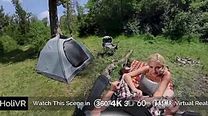 busty blonde rides cock at outdoor picnic