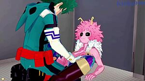 mina ashido, momo yaoyorozu, izuku midoriya in intense creampie sex hentai