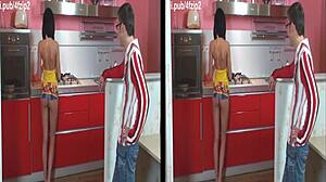 3d husband boldly fucks brunette in the kitchen