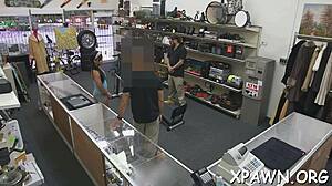 Bimbo gets wild with hardcore sex in a shop setting