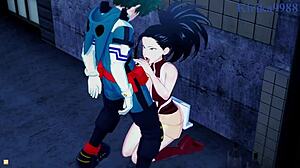 mina ashido, momo yaoyorozu, izuku midoriya in intense creampie sex hentai