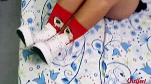 Girlfriend Seduces With Shoes And Red Socks For Footjob Cumshot