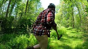 pawg lumberjack strips naked in woods for wild fun 😜