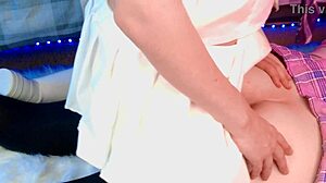 chubby femboy gets ass fucked with handjob cumshot