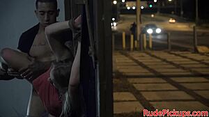 Stranded teen takes a rough pounding in the open air.