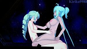 Saint-Germain and Cagliostro in lesbian futanari sex - Symphogear hentai.