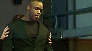 Female and male strippers perform teasing dance for audience