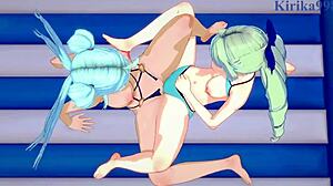 Saint-Germain and Cagliostro in lesbian futanari sex - Symphogear hentai.