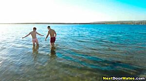 cute gay jocks kiss then fuck hard after beach