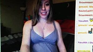 Pregnant webcam cutie teases with boobs.