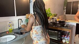 Bruna Black is pregnant and loves a quick kitchen fuck with creampie in her tight pussy 😍