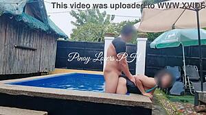 I made my horny Asian wife squirt in public pool!