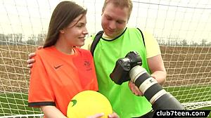 teen female footballer bangs photographer after outdoor match