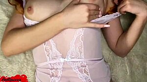 Hot babe passionate masturbate pussy before bedtime closeup