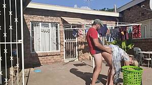 outdoor quickie while stripping laundry off the line